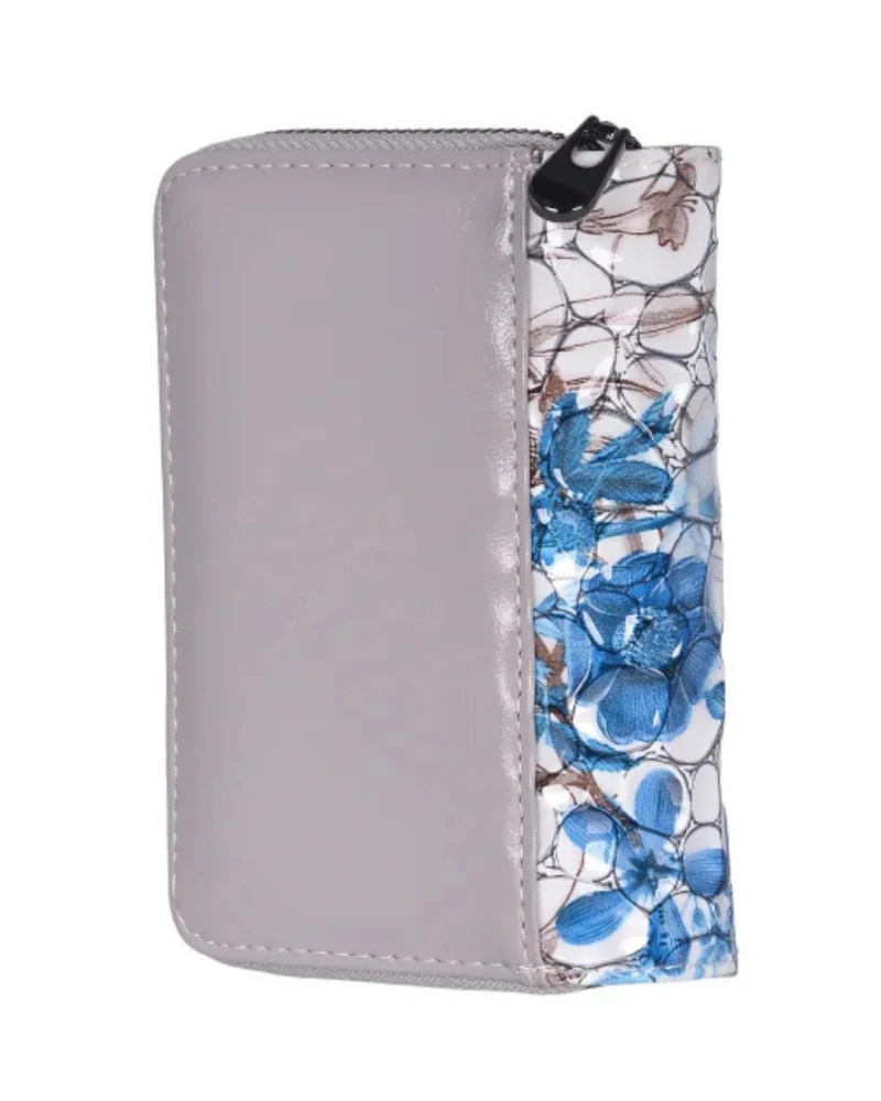 👛 Luxusná šedo-modrá dámska kožená peňaženka Grosso s lakovaným povrchom 13x9x3,5 cm