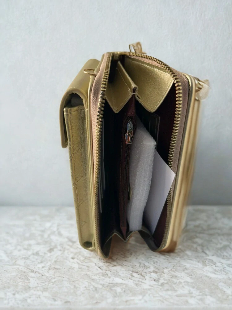 Zlatá elegantná crossbody kabelka/peňaženka Cavaldi s remienkom 20x11x4.5