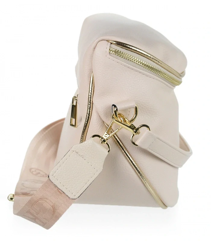 Béžová crossbody kabelkas s rúčkou, ramienkom a so zlatým zipsom Grosso 24x23x12