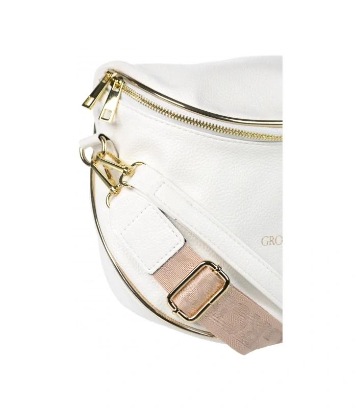 Biela crossbody kabelkas s rúčkou, ramienkom a so zlatým zipsom Grosso 24x23x12