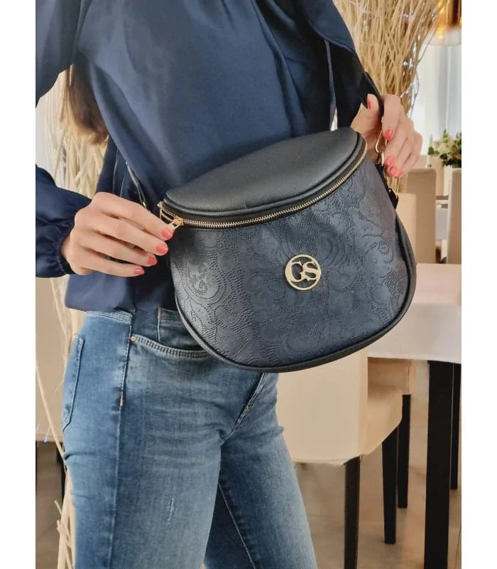 Modrá crossbody kabelka s rúčkou, s vylaserovanými vzormi Grosso 24x20x14