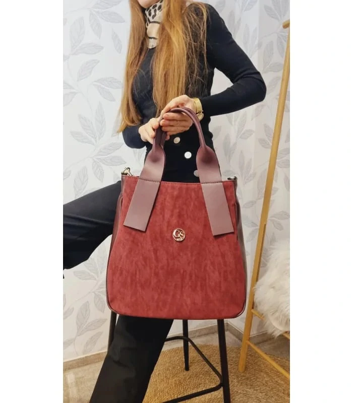 Veľká bordová elegantná kabelka s ramienkom Grosso 34x32x14