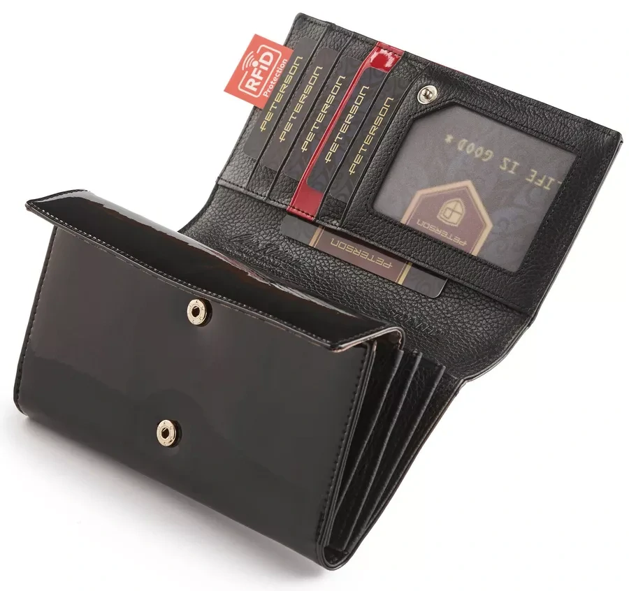 Dámska elegantná čierna kožená lakovaná peňaženka Peterson 20x10x3
