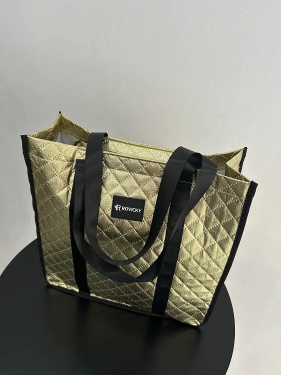 Veľká zlatá jednoduchá elegantná nákupná taška shopper bag Rovicky 42x41x16