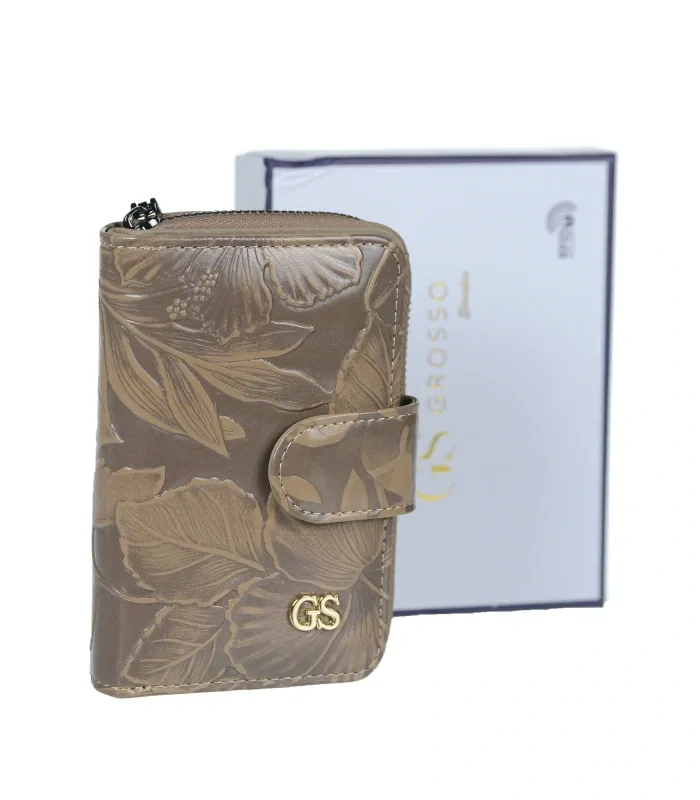 Dámska hnedá kožená elegantná peňaženka so vzorom na zips Grosso 13x9x3