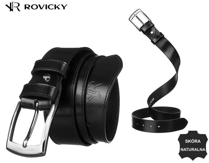 Pánsky kožený opasok Rovicky čierny 4/46/125 z pravej kože s prešitím