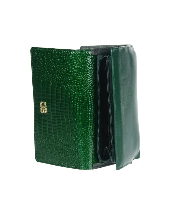 Kožená zelená lakovaná dámska elegantná peňaženka v kroko motíve GROSSO 14x9x3