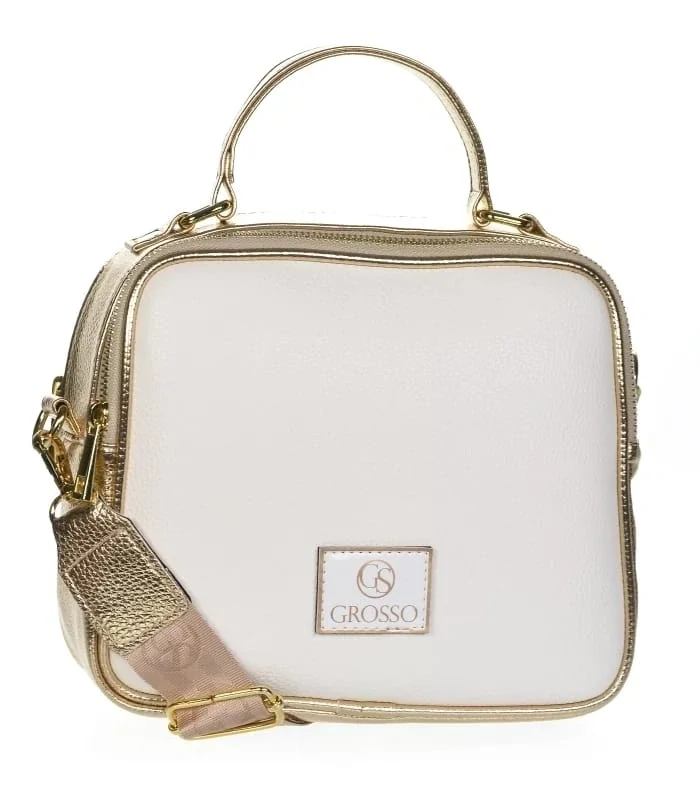 Bielo-zlatá crossbody kabelka so zlatými aplikáciami s rúčkou Grosso 24x22x10