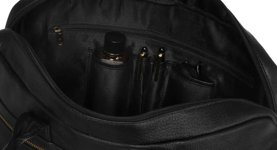 Priestranná čierna pánska kožená taška na notebook z pravej kože Peterson 46x33x9