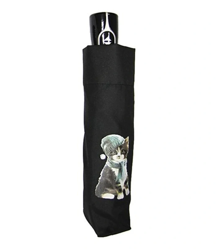 Fiber Magic Cats - plne automatický dáždnik Doppler s mačkou s čiapkou čierny 28cm