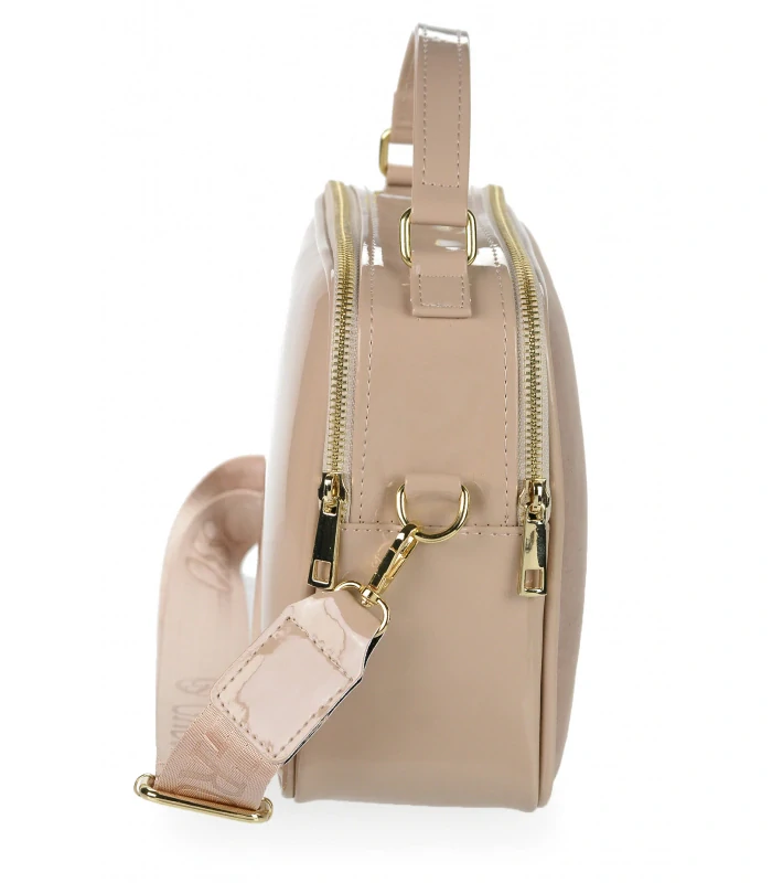 Matno-lesklá hnedá crossbody kabelka so zlatými aplikáciami s rúčkou GROSSO 24x22x10