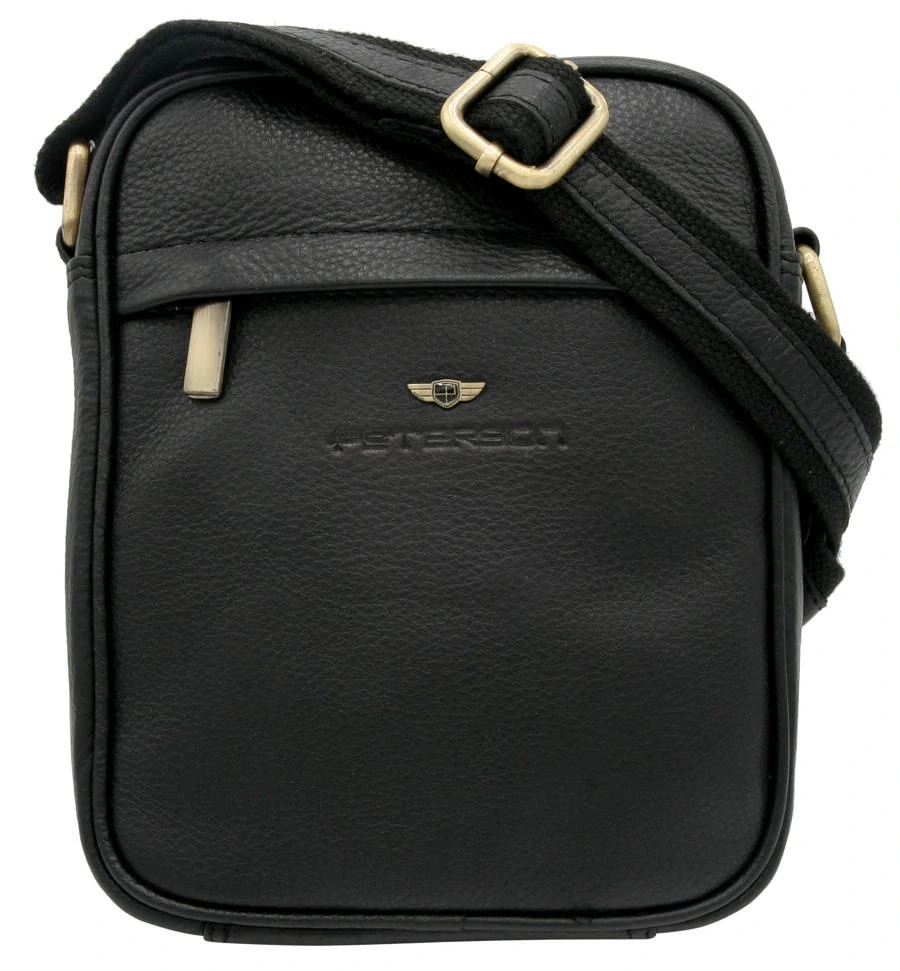 Pánska čierna kožená taška cez plece z pravej kože Peterson 20x17x6