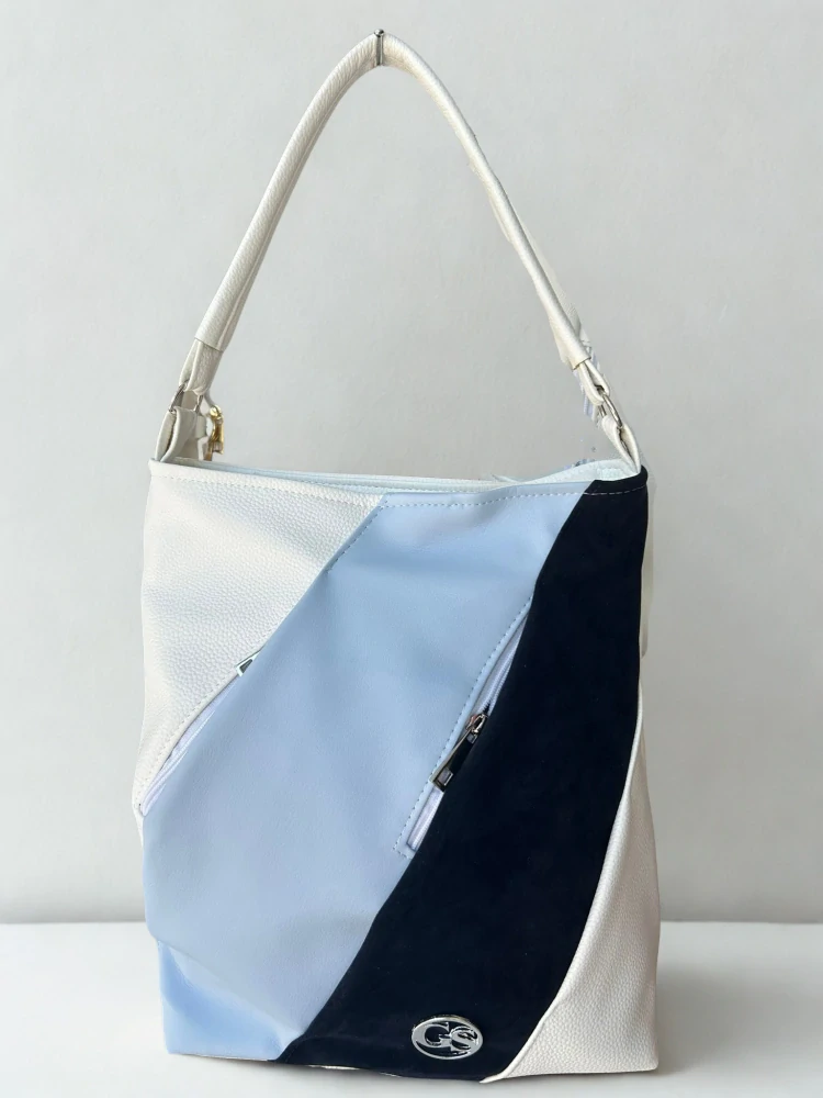 Prešívaná moderná modro-biela crossbody kabelka na plece Grosso 34x30x14