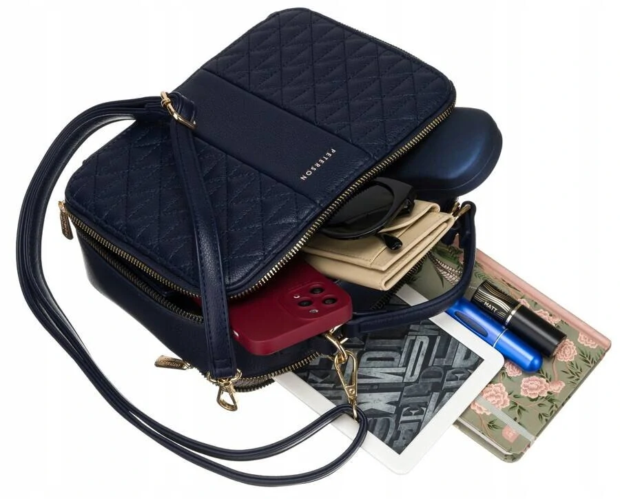 Malá prešívaná tmavomodrá elegantná messenger kabelka Peterson 23x17x10