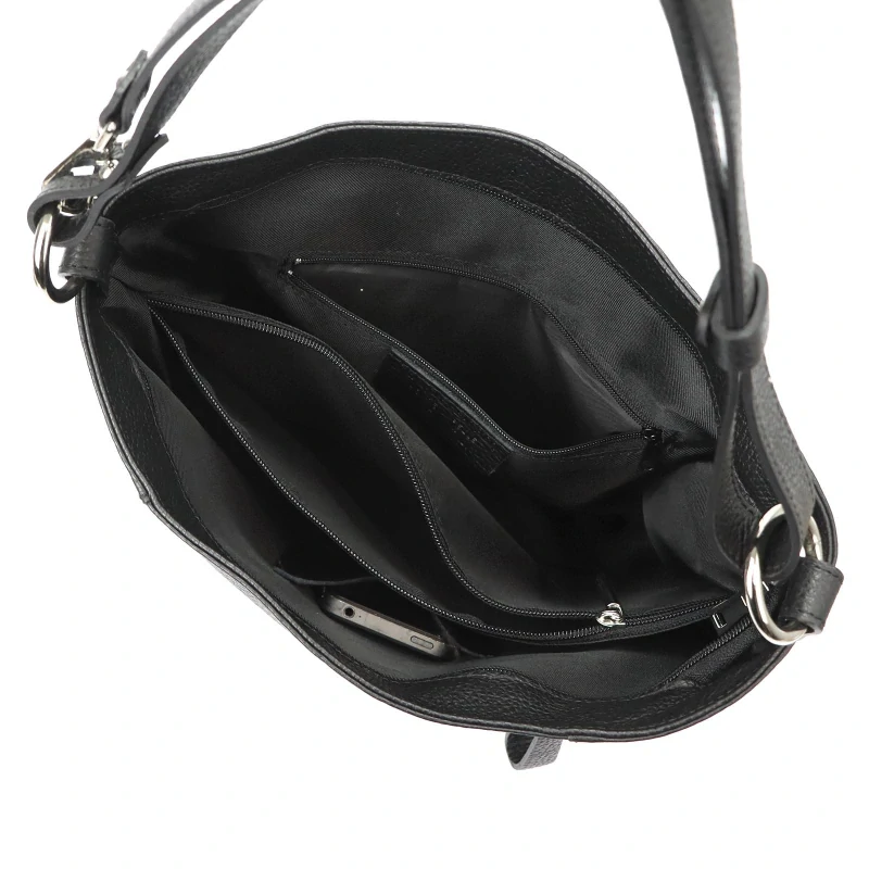 Veľká čierna jednoduchá elegantná kožená crossbody kabelka s logom MiaMore 35x30x13