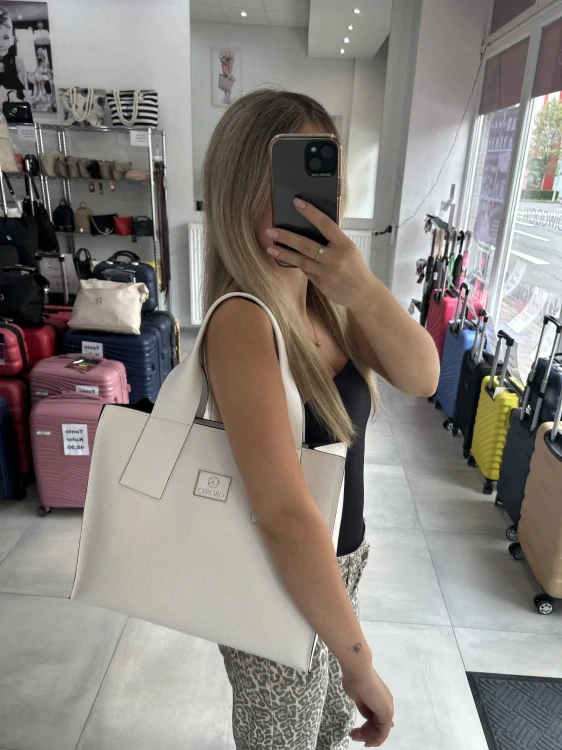 Väčšia biela elegantná crossbody kabelka s rúčkami a kapsičkou Grosso 36x30x13