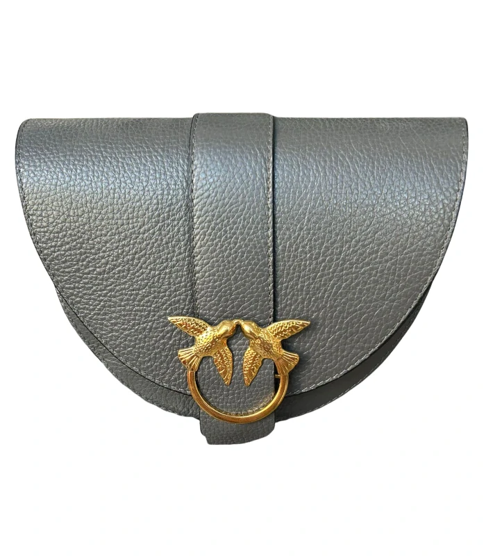 Elegantná šedá kožená crossbody kabelka s lastovičkami Laura Biaggi 24x20x9