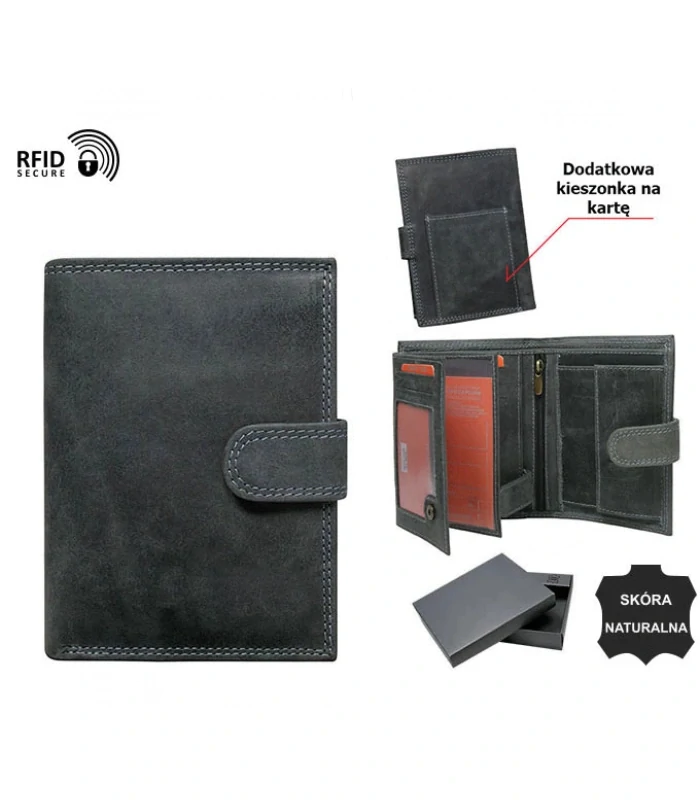 Pánska kožená šedá peňaženka s ochranou osobných údajov na výšku Grosso 13x10x2.5