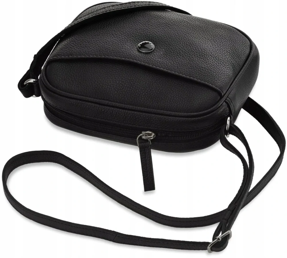 Malá čierna kožená crossbody messenger kabelka z prírodnej kože Peterson 18x14x5