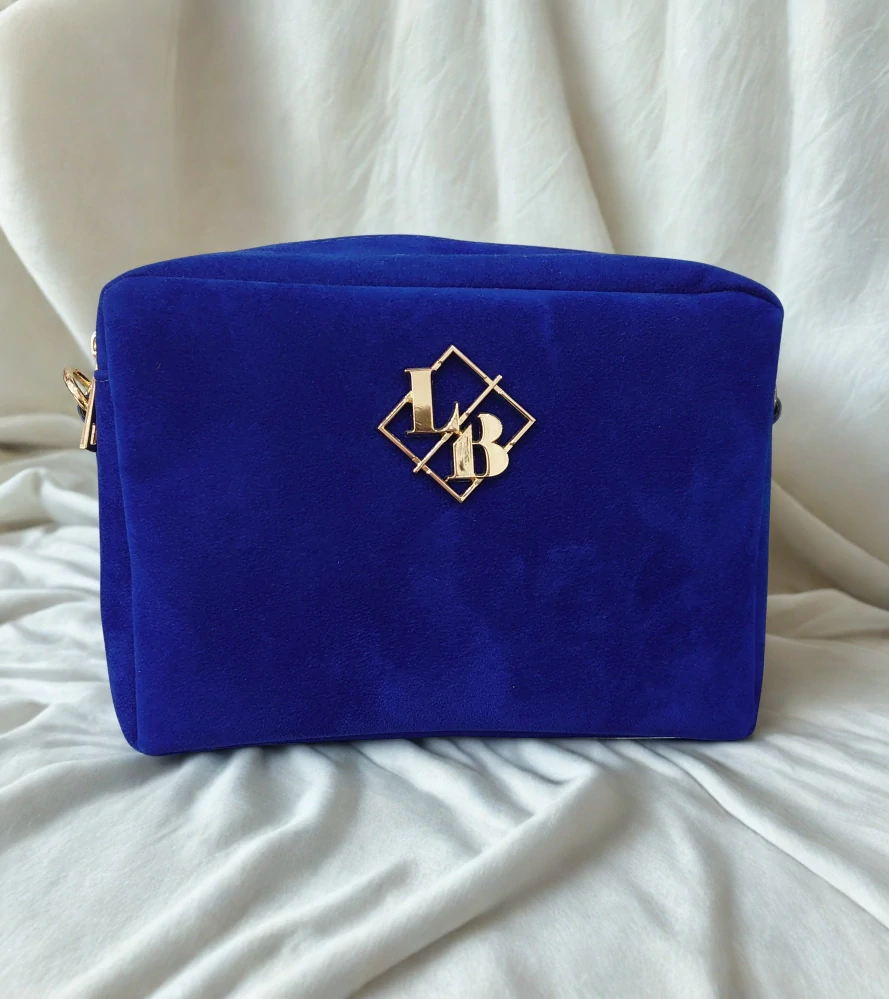 Elegantná modrá zamatová crossbody kabelka na plece Laura Biaggi 22x16x10