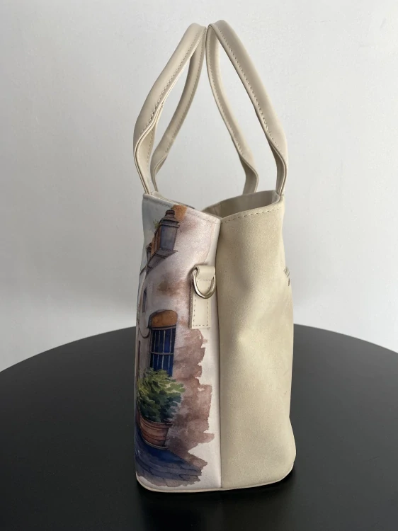 Veľká béžová crossbody kabelka Grosso – Portrét ženy 30x23x15 cm