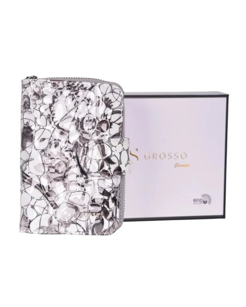 👛 Luxusná sivá dámska kožená peňaženka Grosso s lakovaným povrchom 13x9x3,5 cm
