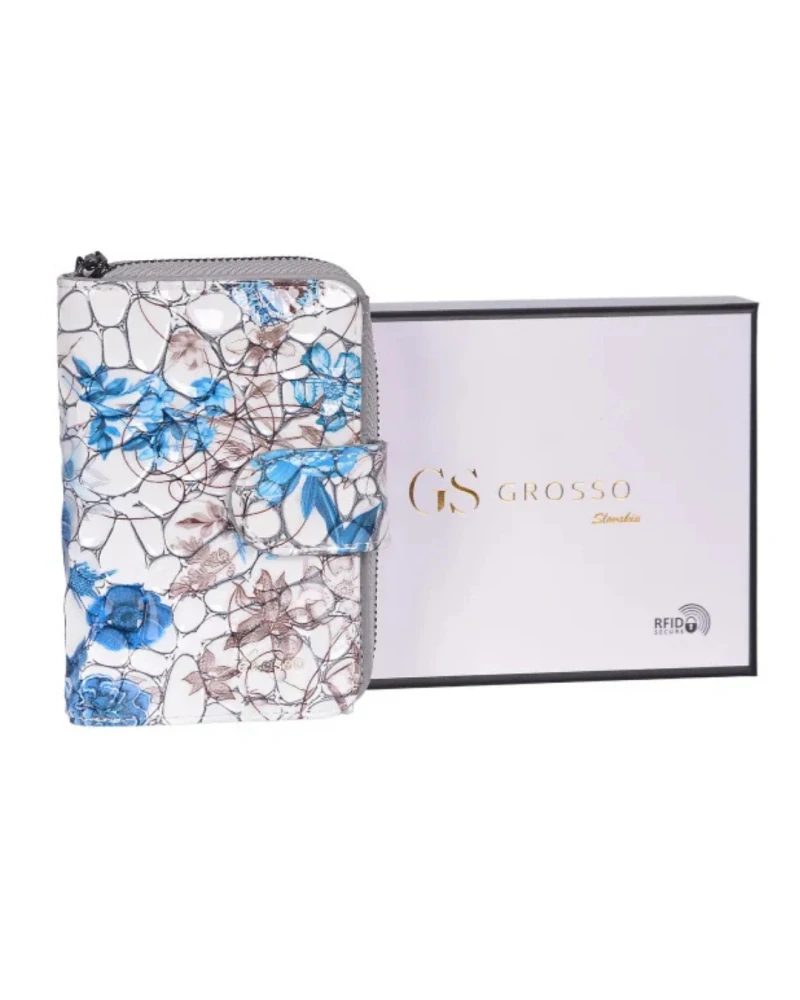 👛 Luxusná šedo-modrá dámska kožená peňaženka Grosso s lakovaným povrchom 13x9x3,5 cm
