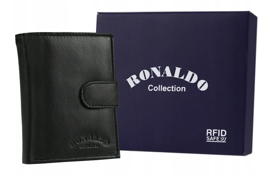 Pánska čierna kožená peňaženka s ochranou osobných údajov na výšku Ronaldo 13x10x3