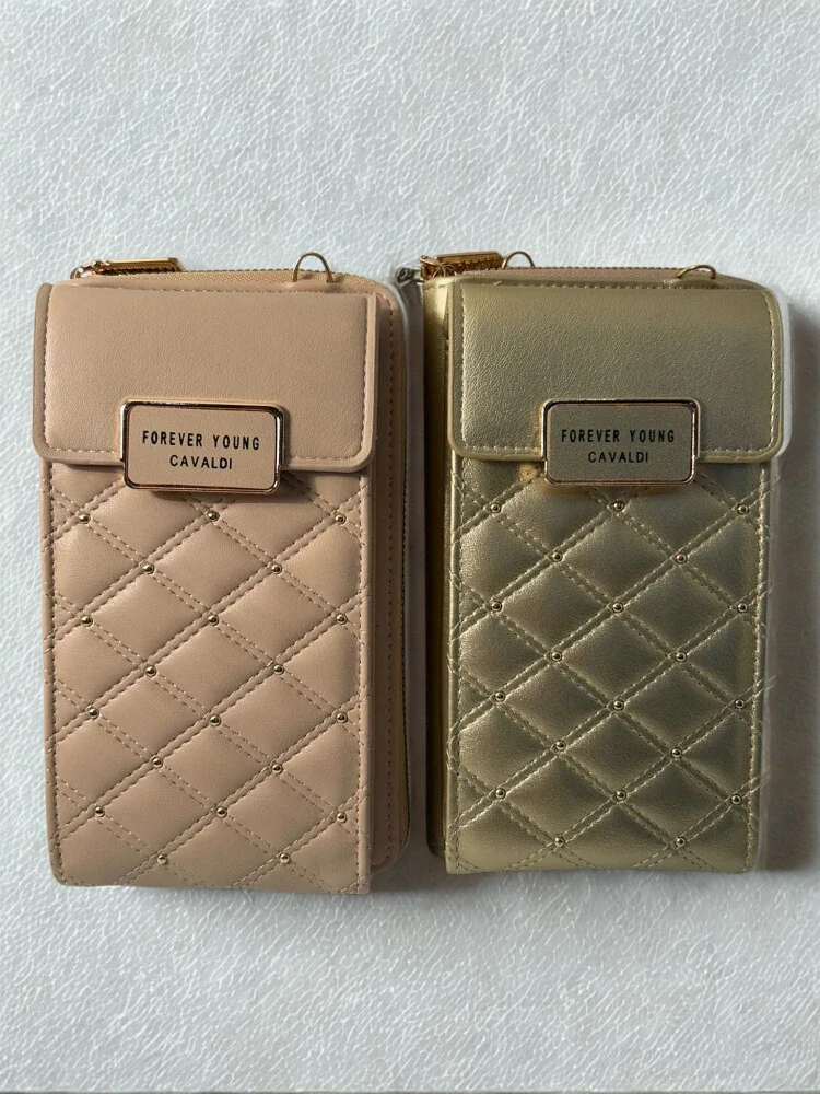 Zlatá elegantná crossbody kabelka/peňaženka Cavaldi s remienkom 20x11x4.5