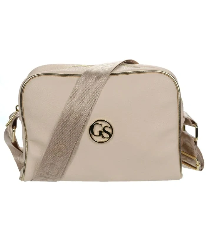 Béžová menšia crossbody kabelka so zlatým logom a zlatým zipsom Grosso 25x19x7