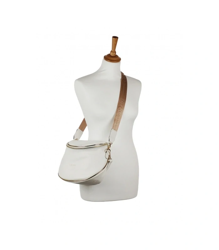 Biela crossbody kabelkas s rúčkou, ramienkom a so zlatým zipsom Grosso 24x23x12