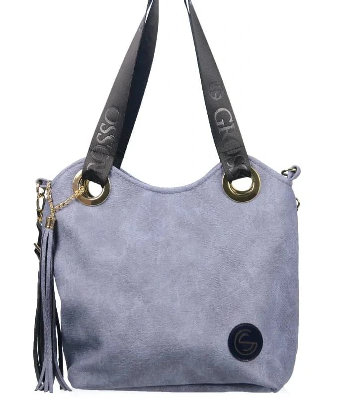 Väčšia mäkká rifľová kabelka s nápisom na rúčke a ramienkom Grosso 38x32x16