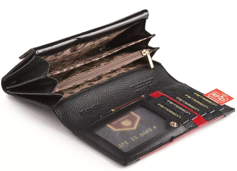 Dámska elegantná čierna kožená lakovaná peňaženka Peterson 20x10x3