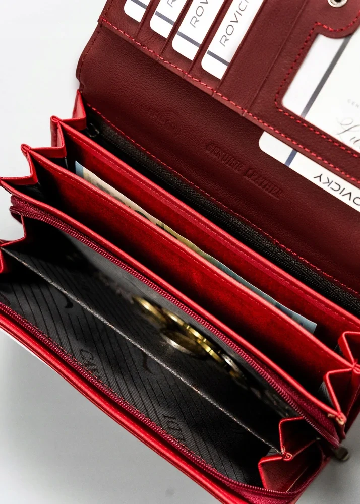Dámska červená elegantná peňaženka so vzorom s motýľmi Cavaldi 19x10x3