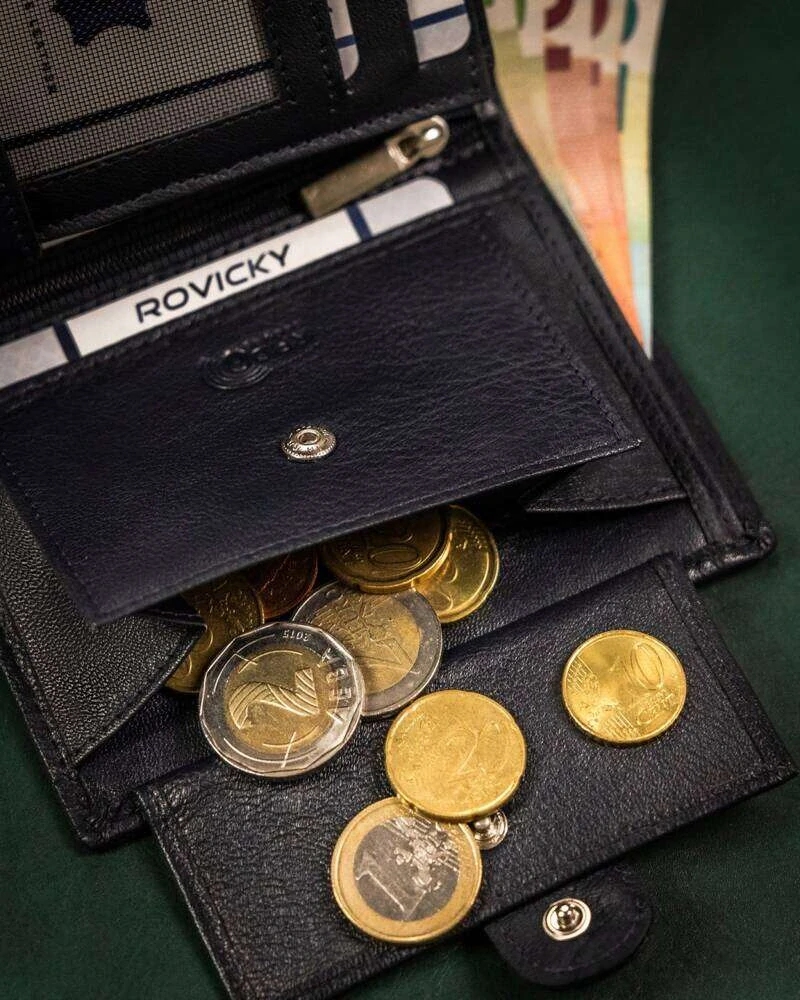 Pánska navy modrá kožená peňaženka na výšku s prackou Rovicky 13x10x2,5