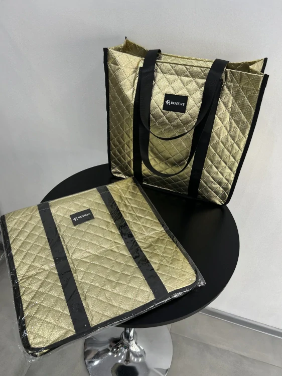 Veľká zlatá jednoduchá elegantná nákupná taška shopper bag Rovicky 42x41x16