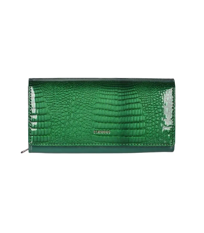 Elegantná dámska zelená kožená lakovaná peňaženka v kroko motíve Grosso 20x10x3