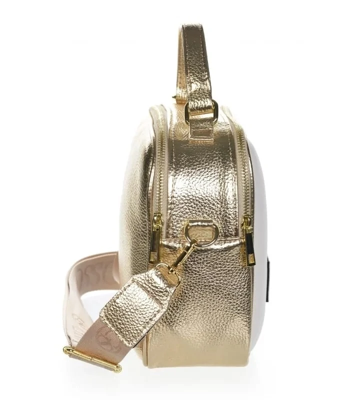 Bielo-zlatá crossbody kabelka so zlatými aplikáciami s rúčkou Grosso 24x22x10