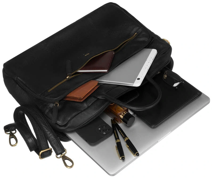 Priestranná čierna pánska kožená taška na notebook z pravej kože Peterson 46x33x9