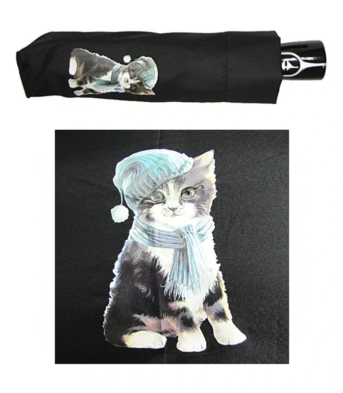 Fiber Magic Cats - plne automatický dáždnik Doppler s mačkou s čiapkou čierny 28cm