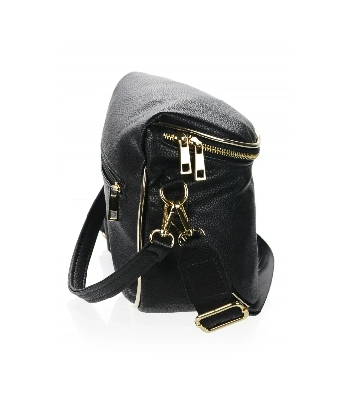 Čierna crossbody kabelka s rúčkou, ramienkom a so zlatým zipsom Grosso 24x23x12