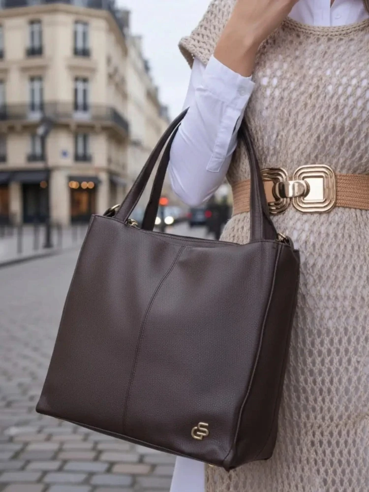 Veľká mäkká hnedá crossbody kabelka s rúčkami na plece Grosso 36x32x12