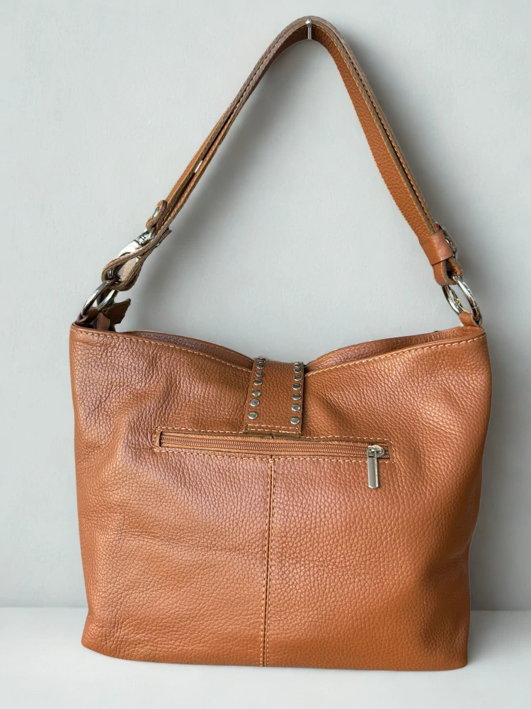 2 v 1 Hnedá elegantná kožená crossbody kabelka s ozdobou Laura Biaggi 36x25x15