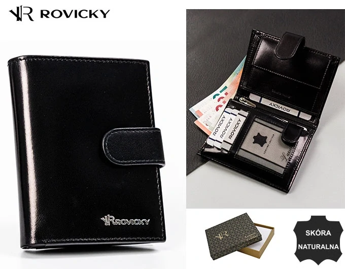 Čierna pánska kožená peňaženka na výšku s prackou s ochranou udajov Rovicky 12x9x3