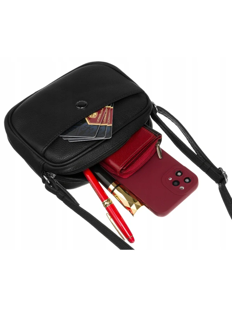Malá čierna kožená crossbody messenger kabelka z prírodnej kože Peterson 18x14x5
