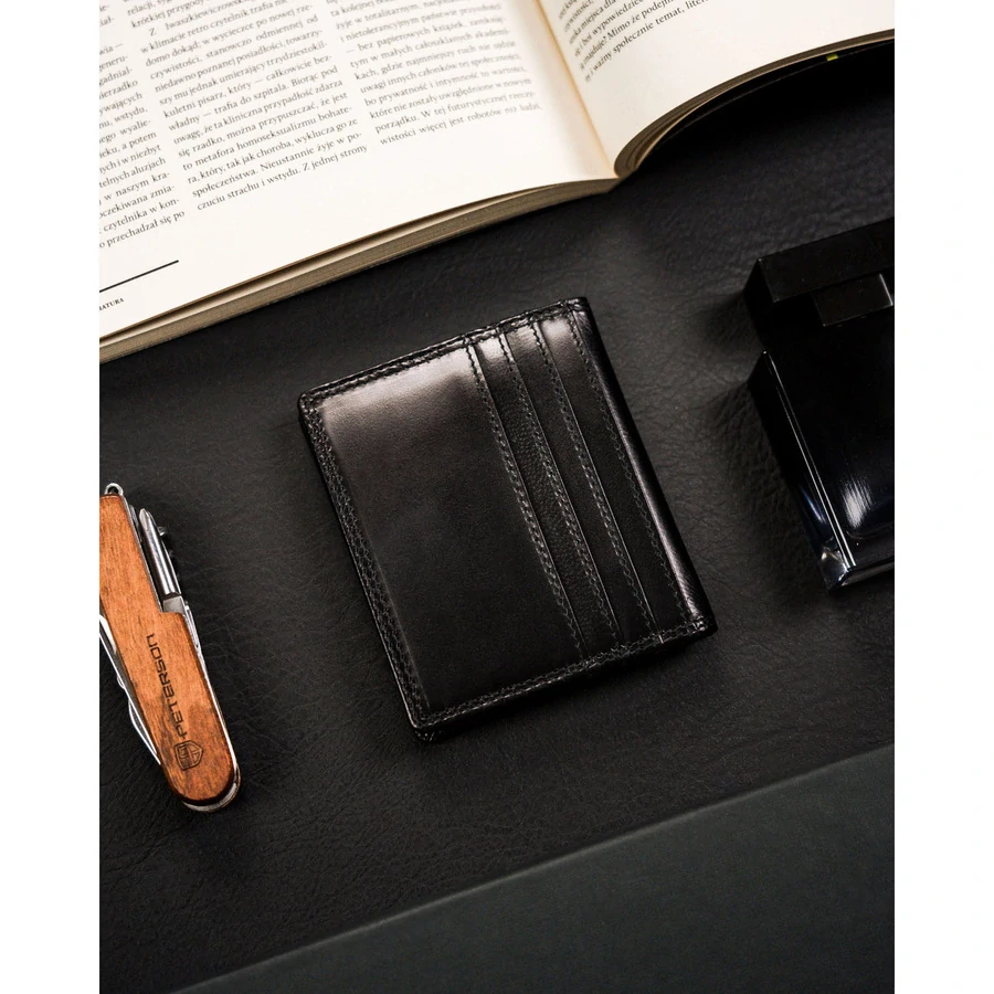 💳 Pánske luxusné čierne kožené puzdro a peňaženka na karty 4U Cavaldi 10,5x9x1,5 cm