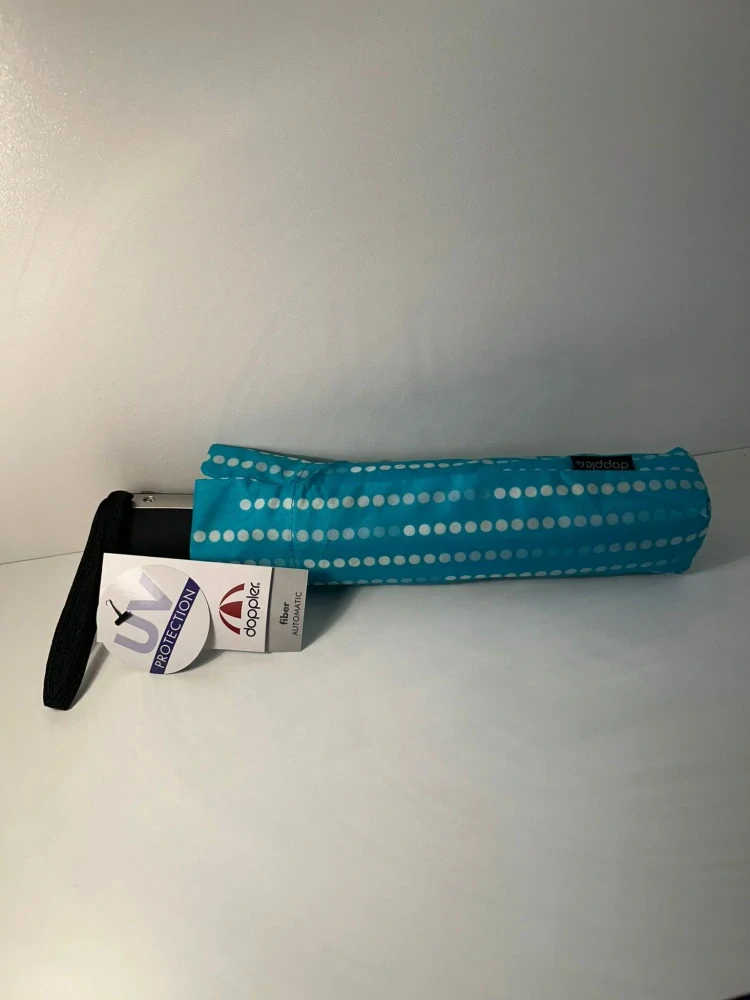 Fiber AC Glamour - vystreľovací dáždnik Doppler svetlomodrý bodkovaný 28cm