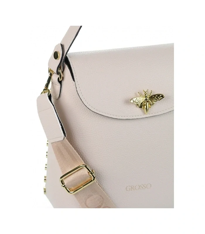 Béžová crossbody kabelka s včelou, rúčkou a ramienkom Grosso 24x22x11