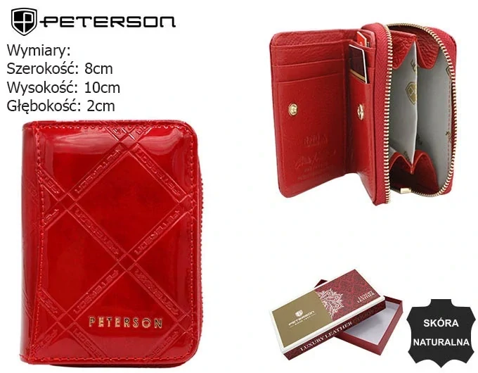 Malá dámska červená lakovaná kožená peňaženka so vzorom Peterson 10x7x3