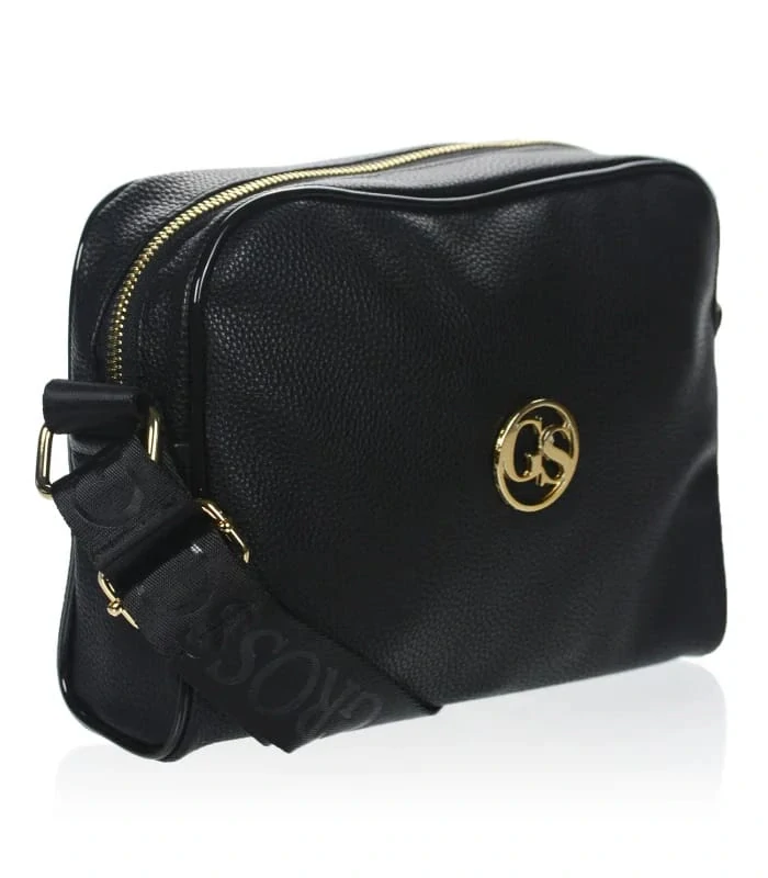 Čierna menšia crossbody kabelka so zlatým logom so zipsom Grosso 25x19x7